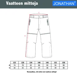 Jonathan softshell-housut, D-mitoitus
